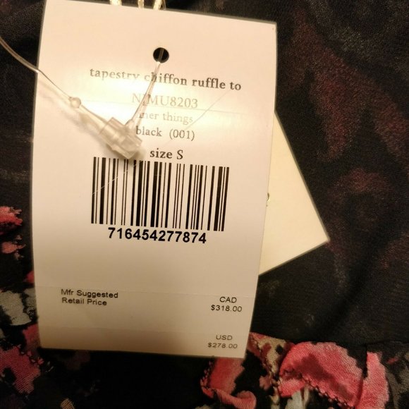 NWT278 KATE SPADE New York Size S Tapestry Chiffon 100% Silk Lined Ruffle Blouse - Picture 7 of 7